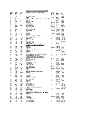 AUSTRALIA PRE-DECIMAL PRICE LIST ASC SG Scott ...