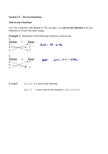 Section 3 7 Inverse Functions One To One Functions Let F Be A