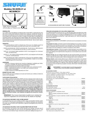 Shure WL50 WL51 MC50 MC51 User Guide French