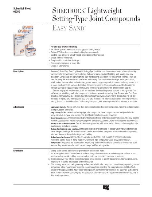 SHEETROCK® Lightweight Setting-Type Joint Compounds - Easy