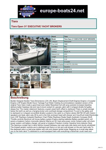 Tiara Beschreibung - Boats, Yachts on europe-boats24.net