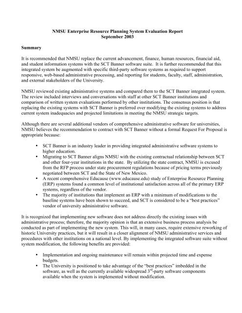 NMSU Enterprise Resource Planning System Evaluation Report ...