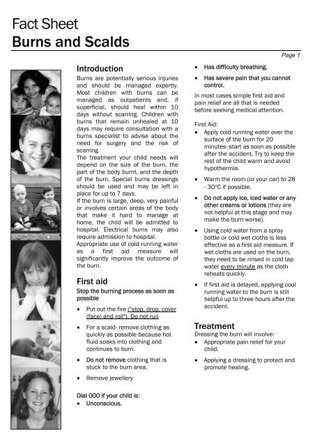 Fact Sheet Burns and Scalds - Kids Health @ CHW