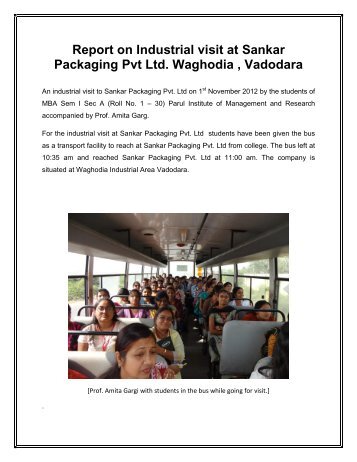 Report on Industrial visit at Sankar Packaging Pvt Ltd. Waghodia ...