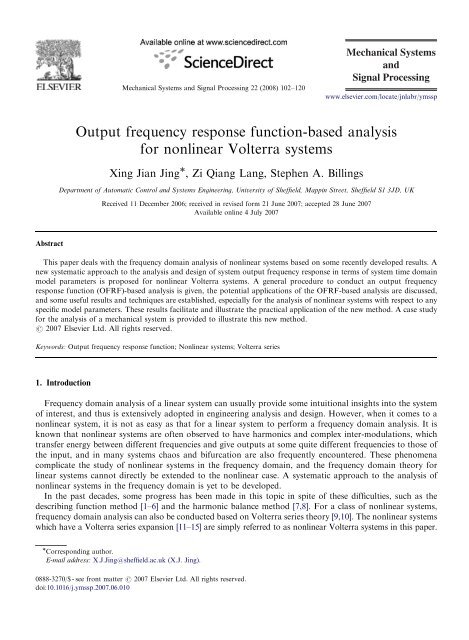 Output frequency response function-based analysis for nonlinear ...