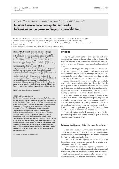 La riabilitazione delle neuropatie periferiche. Indicazioni per un