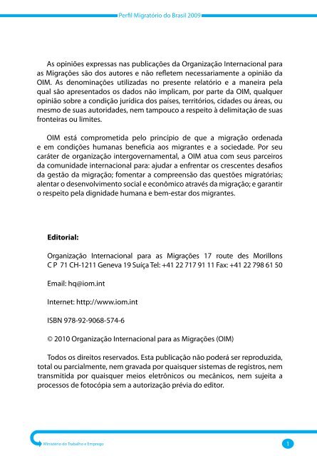 Perfil Migratório do Brasil 2009 - IOM Publications