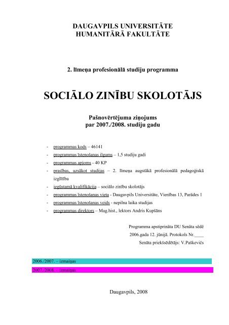 SOCIĀLO ZINĪBU SKOLOTĀJS - Daugavpils Universitāte