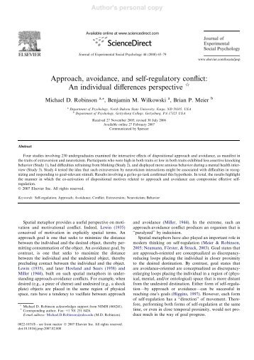 Approach, avoidance, and self-regulatory conflict - Gettysburg College