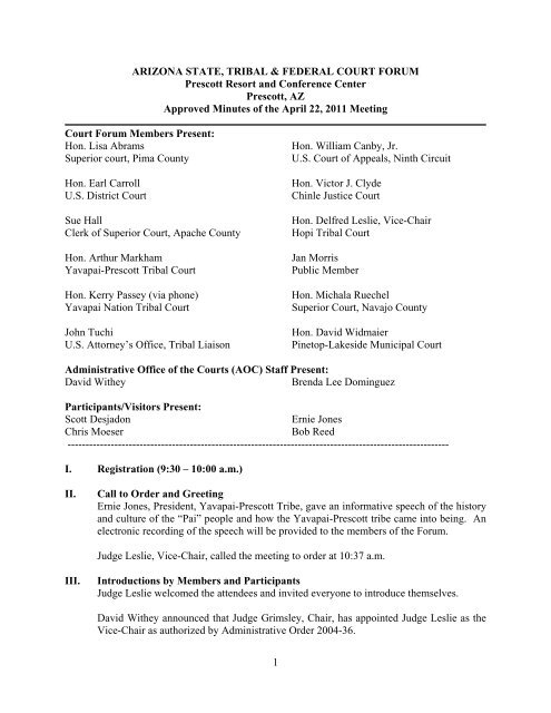 ARIZONA STATE, TRIBAL &amp; FEDERAL COURT FORUM Prescott ...