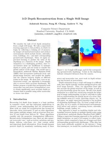3-D Depth Reconstruction from a Single Still Image - Stanford AI Lab ...