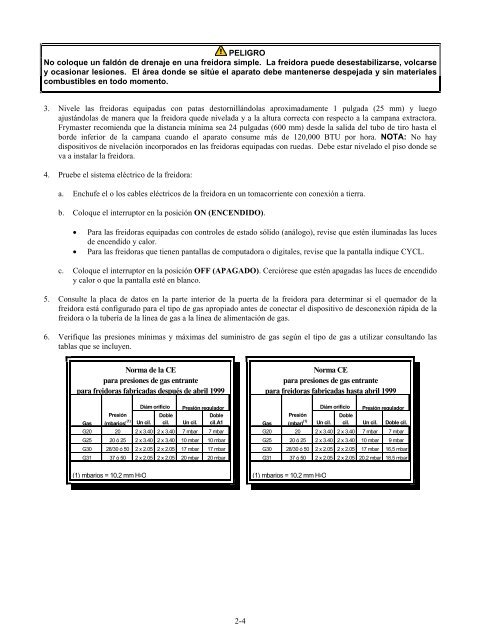 Freidoras de Gas Serie Pro H55 Manual de instalación y - Frymaster