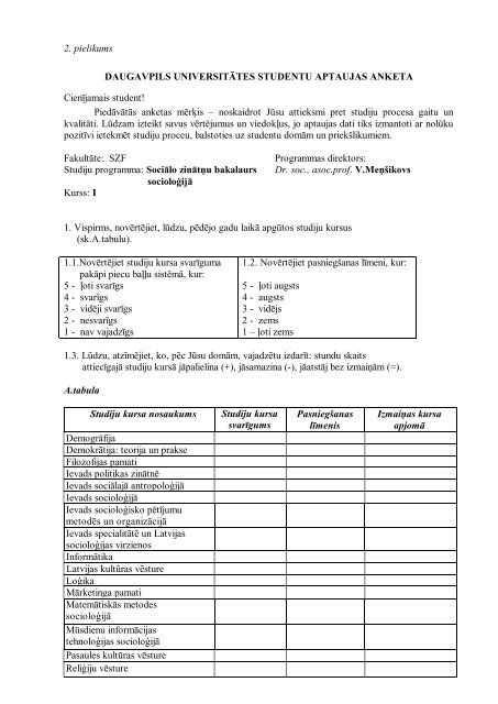 2. pielikums. Studentu aptaujas anketas paraugs