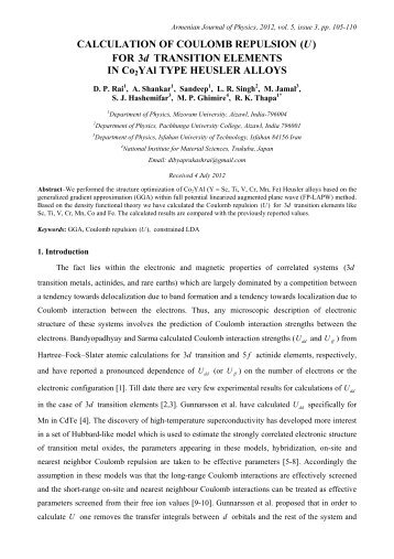 CALCULATION OF COULOMB REPULSION ( ) U FOR 3d ...