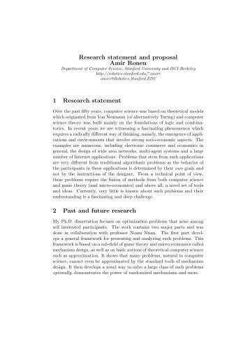 Research statement and proposal Amir Ronen - Stanford University