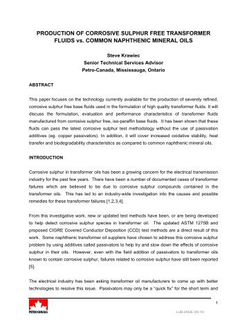 PRODUCTION OF CORROSIVE SULPHUR FREE ... - Petro-Canada