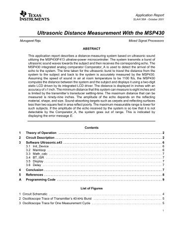 Ultrasonic Distance Measurement with the MSP430 (Rev. A)