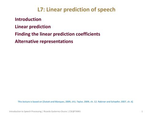 L7: Linear prediction of speech