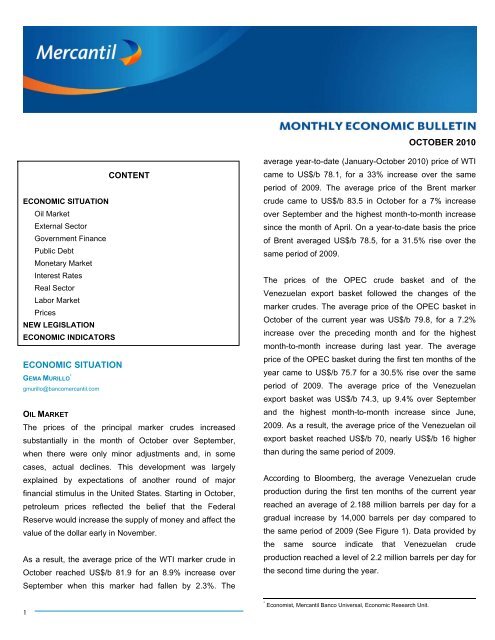 Monthly Economic Bulletin October 2010 - Banco Mercantil