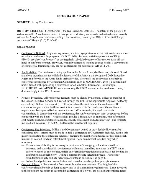 Information paper on army conferences fort sam houston