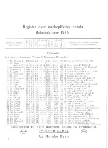 Register over merkepliktige norske fiskefarkoster 1956
