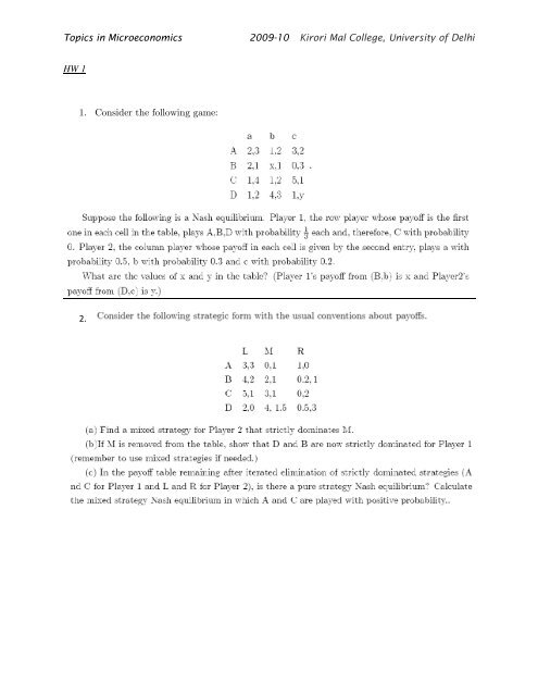 Topics in Microeconomics 2009-10 Kirori Mal College, University of ...