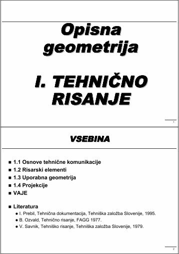 Opisna geometrija I. TEHNIČNO RISANJE