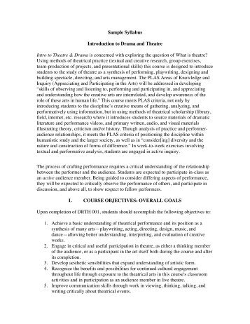 Sample Syllabus Introduction to Drama and Theatre Intro to Theatre ...