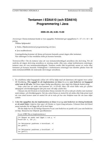 Tentamen i EDAA10 (och EDA616) Programmering i Java