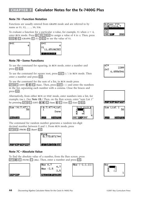 Calculator Notes for the Casio fx-7400G Plus