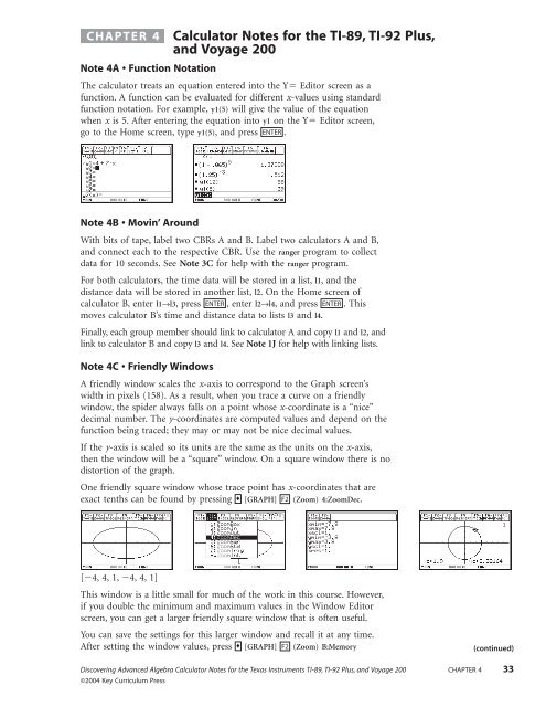 CHAPTER 4 Calculator Notes for the TI-89, TI-92 Plus, and Voyage ...