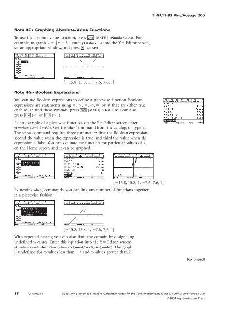 CHAPTER 4 Calculator Notes for the TI-89, TI-92 Plus, and Voyage ...