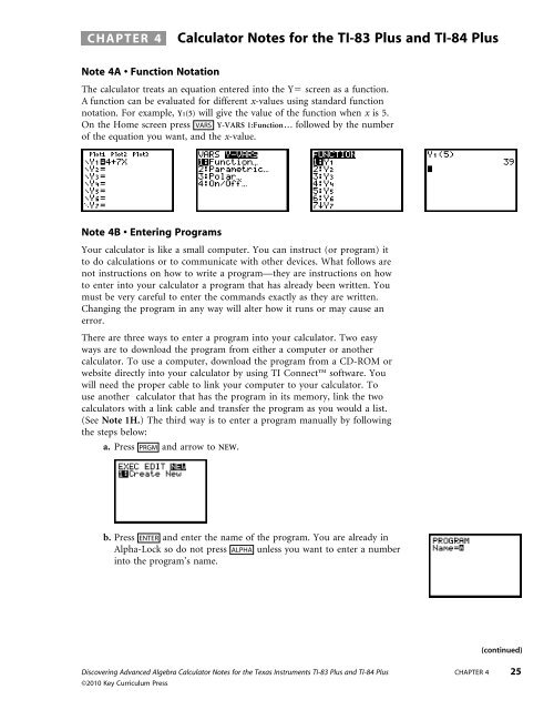 CHAPTER 4 Calculator Notes for the TI-83 Plus and ... - Kendall Hunt