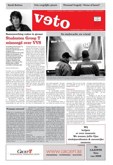 Studenten Groep T misnoegd over VVS - archief van Veto