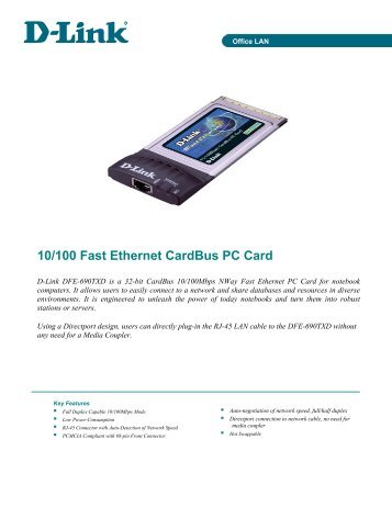 10/100 Fast Ethernet CardBus PC Card - D-Link