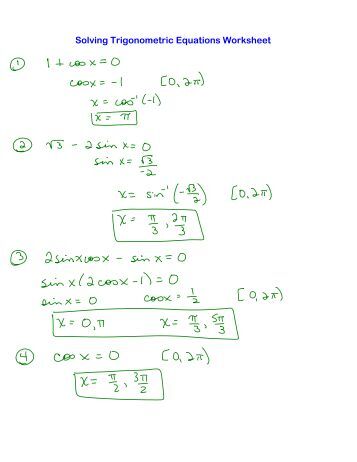 Trig Equations worksheet 5.1 Name: Solve for 0≤x