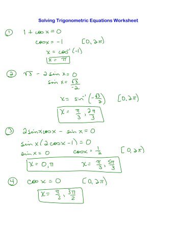 Solving Trigonometric Equations Worksheet