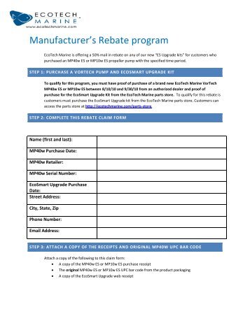 Manufacturer's Rebate program - EcoTech Marine