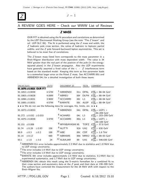 Z boson - Particle Data Group
