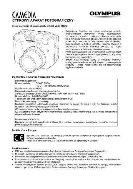 Pełna instrukcja obsługi aparatu C-5060 Wide ZOOM • Dziękujemy ...