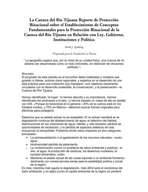 La Cuenca del Río Tijuana Reporte de Protección Binacional sobre ...