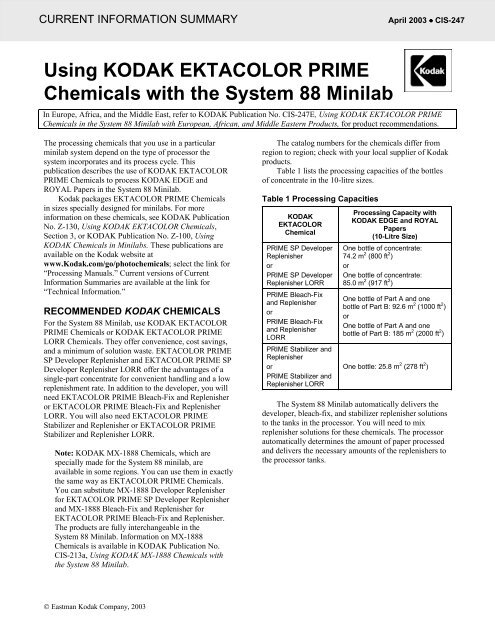 Using KODAK EKTACOLOR PRIME Chemicals with the ... - 125px