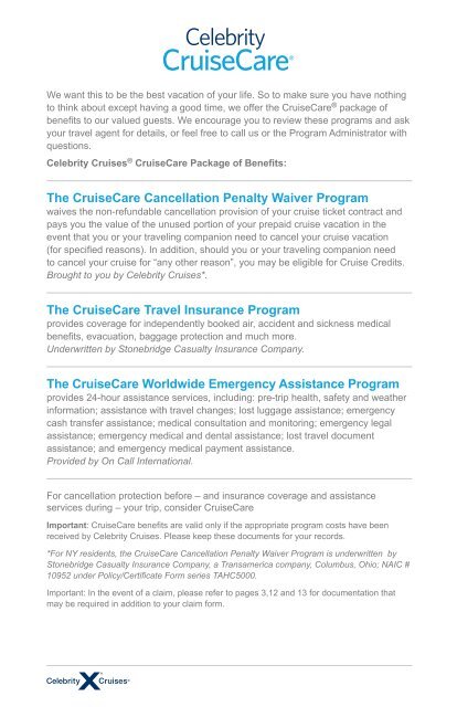 The Cruisecare Cancellation Penalty Waiver Celebrity Cruises