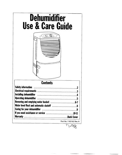 Dehumidifier Use & Care Guide - Whirlpool Corporation