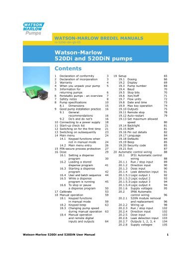 Watson-Marlow 520Di and 520DiN pumps Contents