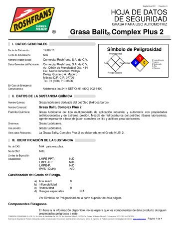 HOJA DE DATOS DE SEGURIDAD Grasa Balit ... - Roshfrans