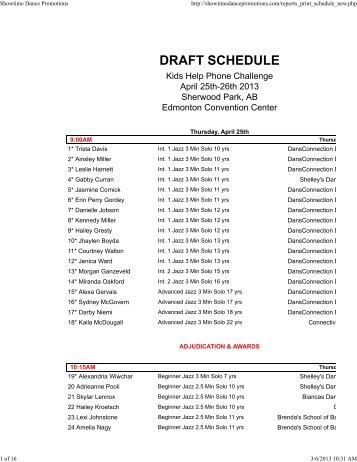 DRAFT SCHEDULE - Dancer's Edge Studio