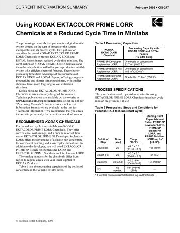 Using KODAK EKTACOLOR PRIME LORR Chemicals at a ... - 125px