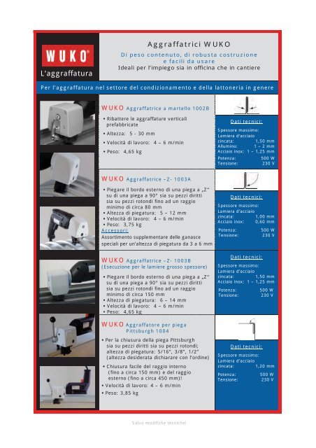 Macchinari ed attrezzatura - Wuko