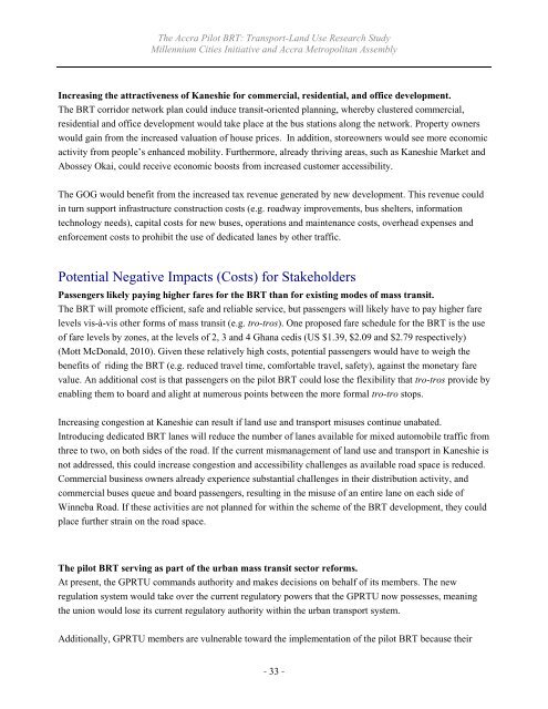 Transport-Land Use Research Study - Millennium Cities Initiative ...